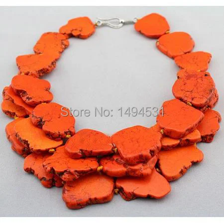 

Wholesale Gem Jewelry Orange Necklace 21 Inches Chunky Statement Jewelry 3Layer - XZN101