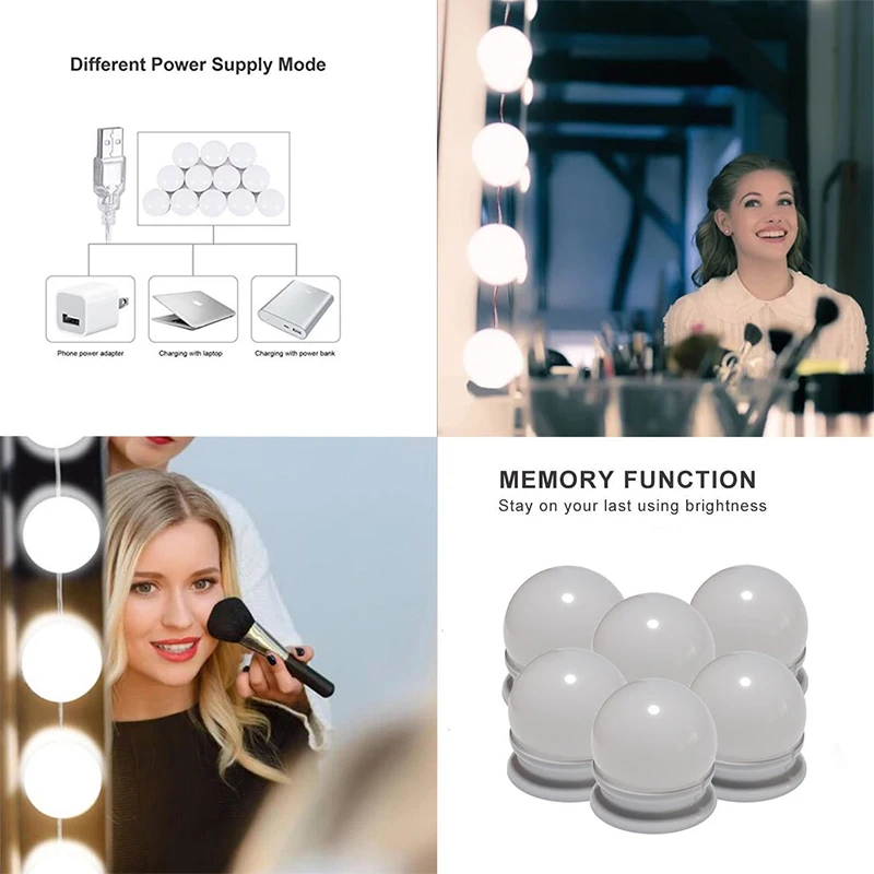  Dressing Table Bulbs USB Bulbs Kit LED Makeup Lamp Wall Light For Dressing Table Hollywood Vanity M