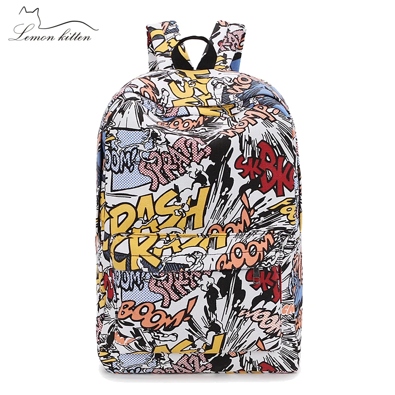 New Women Backpack Hip hop Cartoon Graffiti Canvas Backpack Girl Female ...