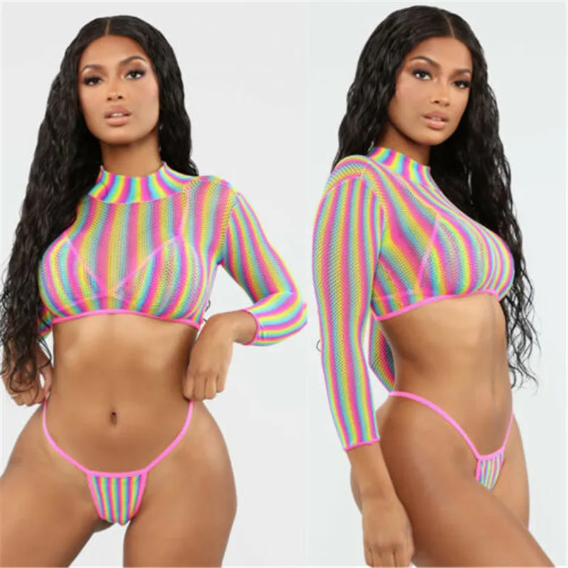 

2019 Women Sexy 3PCS Bikini Set Mesh Cover Up Swimwear Long Sleeve Swimsuit Bathing Beachwear