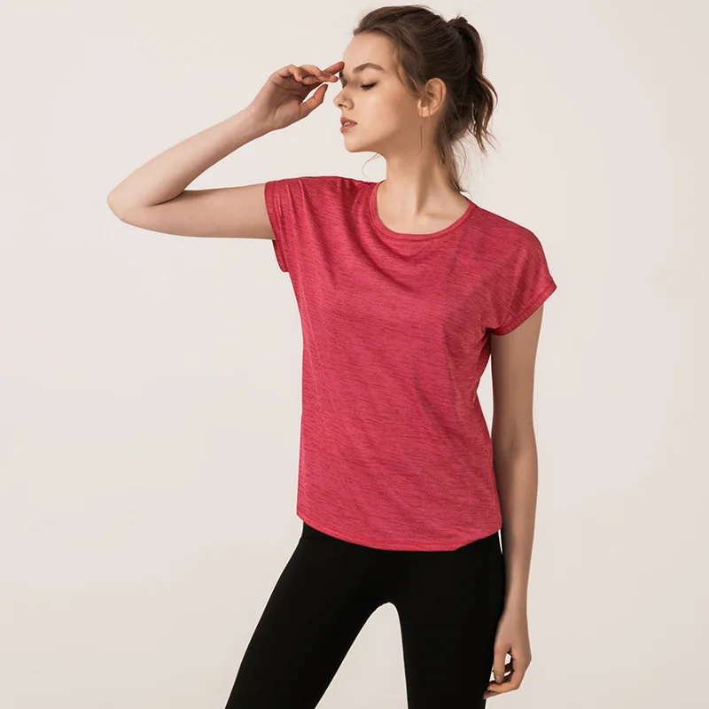 

Spring Summer Lady New Pure Color Breathable Short Sleeve Fitness Suit Round Collar Yoga Short T-shirt