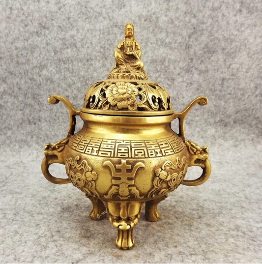 

B0601 416Incense burner copper incense burner buddha with threelegged antique incense burner daming xuande statue