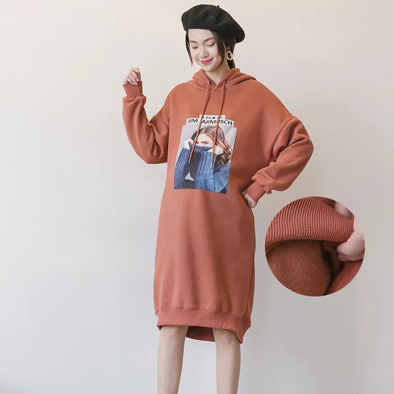 

Autumn Maternity Winter Clothes Pullover Women Maternidad Hoodies Print Free Size Long Pregnant Hooded Zwanger Outwear Hoodie