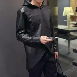 Мужского свободные с капюшоном средней длины кожаная одежда куртка мужская одежда персонализированные осень верхняя одежда тенденция