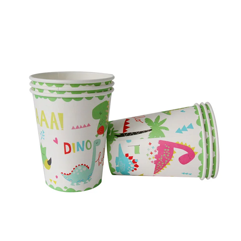 Мультфильм зеленый динозавр тема баннер одноразовые, для капкейков обертка для приготовления попкорна коробочка, мыльница для детей День рождения украшения - Цвет: 6pcs cup