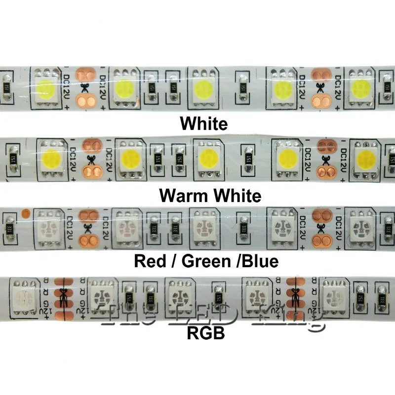 Светодиодные ленты 5050 DC12V Светодиодные ленты гибкий свет IP65 Водонепроницаемый 60 светодиодный/м, 5 м RGB Светодиодные ленты 5050, белый, красный, зеленый, синий, оборот в минуту(R/G/B