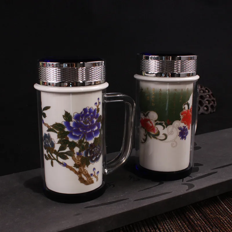 Ceramic vacuum thermos cup glass double layer insulation travel cup and