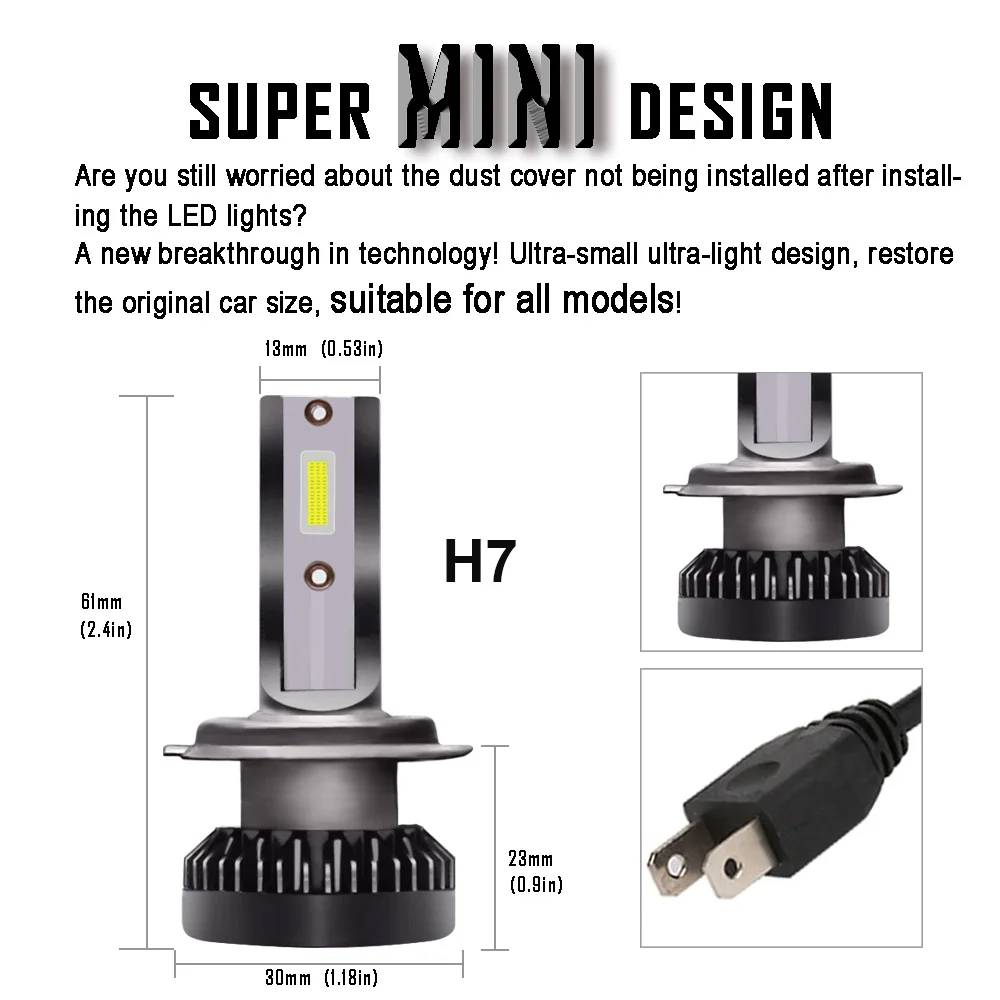 Новейшие светодиодные ультра мини автомобильные лампы H7 H8 H9 H11 светодиодные H7 H1 фары комплект 9005 HB3 9006 HB4 автомобильные 12 В светодиодные противотуманные фары головного света