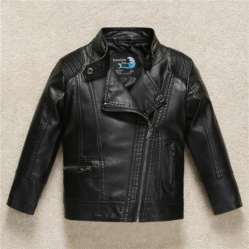 Budermmy Baby Boy Coats 2017 Fashion Casual Solid Black Leather Jacket