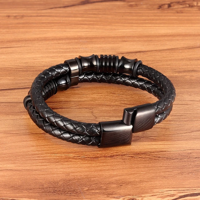 XQNI Luxury Accessories Bracelet Men's Fashion Gift Black Genuine Leather Bracelets DIY Combination Wild Handsome Gift 3