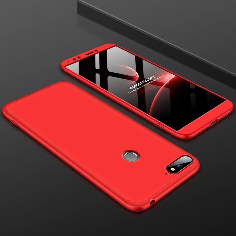 Полный защитный чехол для Huawei Honor 7a Pro, чехол для Honor 7C Phone Y6 Prime Y7 Pro, чехлы с закаленным покрытием - Color: Red