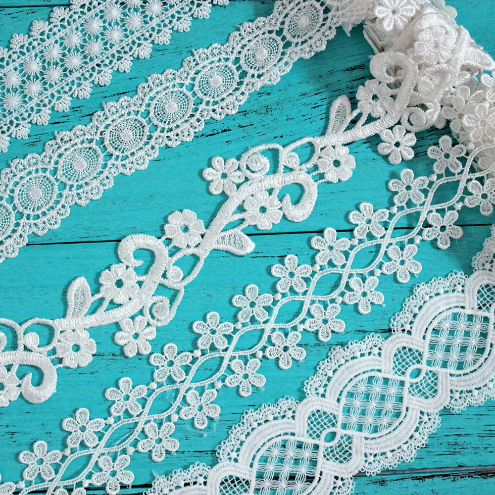 

Cindylaceshow 1 Yard Handmade Lace Trim Patchwork Material White Lace Ribbons DIY Garment Sewing Accessories Venice Lace Fabrics
