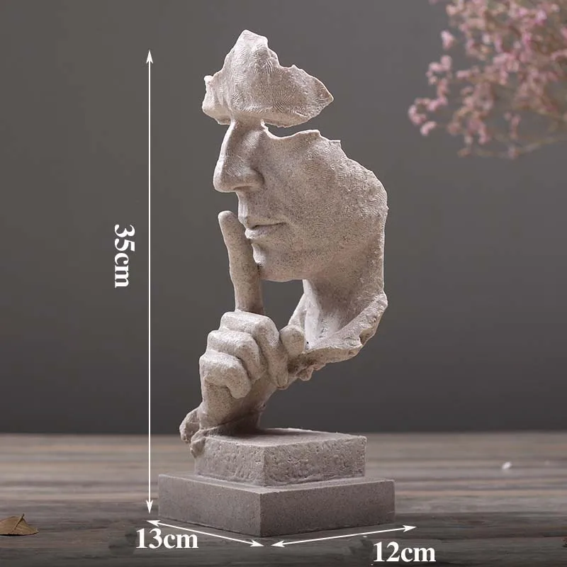 Resin Crafts Silence Is Gold Human Head Figurines Miniatures Ornament Vintage Living Room Office Home Library Decor Accessories (4)
