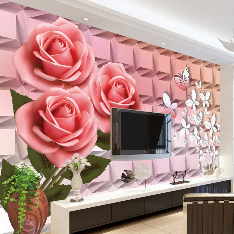

Fashionable Interior 3D Stereo Relief Flowers Butterfly Photo Wallpaper Mural Living Room TV Backdrop Bedroom Wallpaper Designs