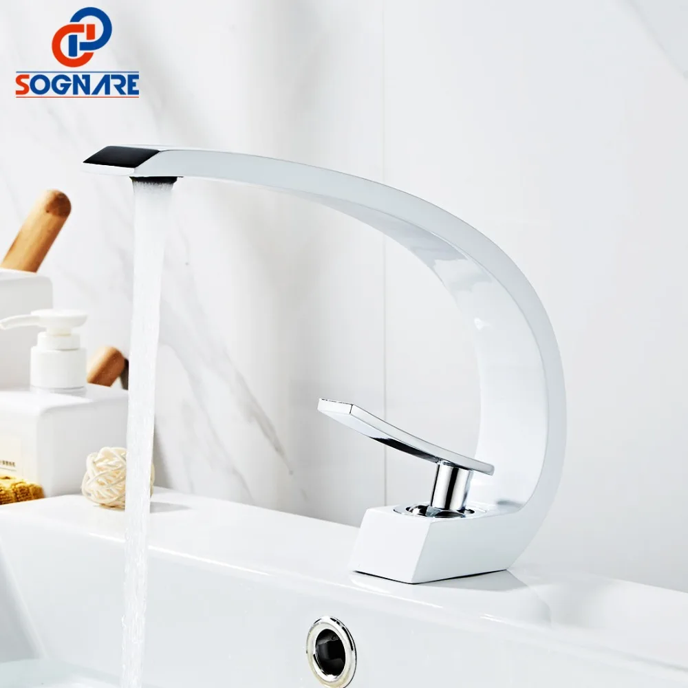 

Contemporary White Basin Faucet Water Tap Bathroom Faucet Mixer Tap Single Handle Hot and Cold Water Cane torneira para banheiro