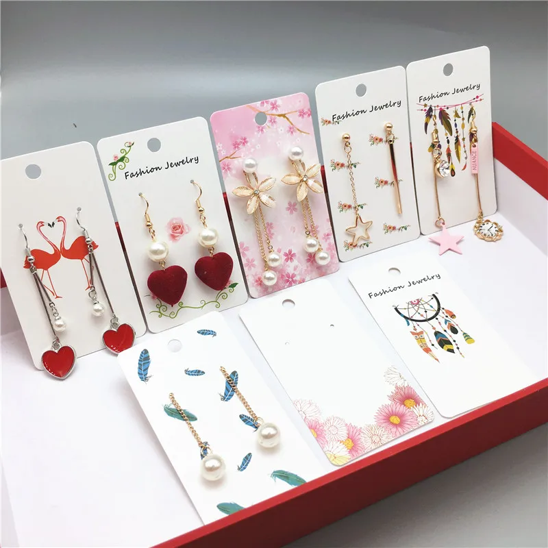 

10 Pcs New Earrings Cards 9x5cm Various Patterns Ear Stud Card Kraft Paper Jewelry Display Cards Hot Sale Square Jewelry Cards