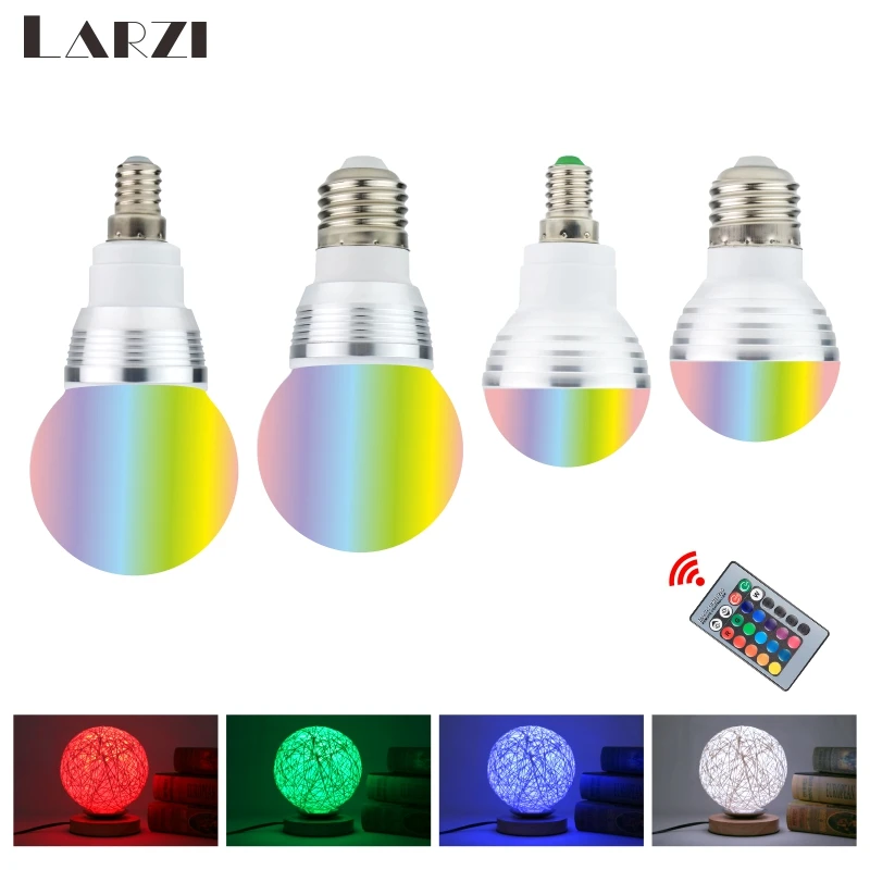 

110V 220V 85-265V E27 E14 LED RGB lamp Bulb 3W 5W LED RGB Spot light Novelty Holiday RGB lights+IR Remote Control 16 colors