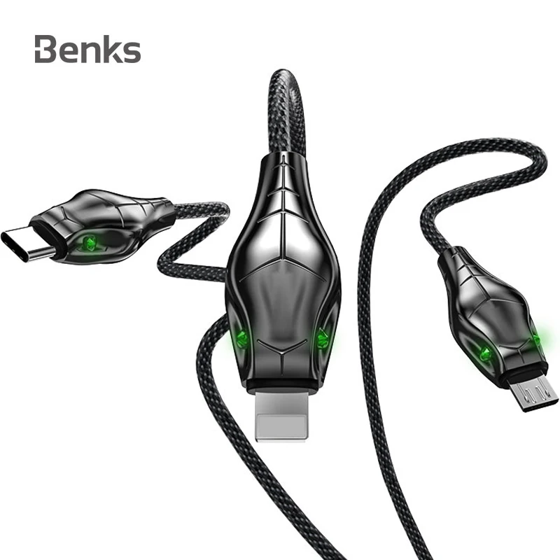 

Benks 3 in 1 Moible Phone Cable for iPhone 8Pin 3A Type C Charger Cable Micro USB Fast Charging Cable For Samsung Huawei Xiaomi