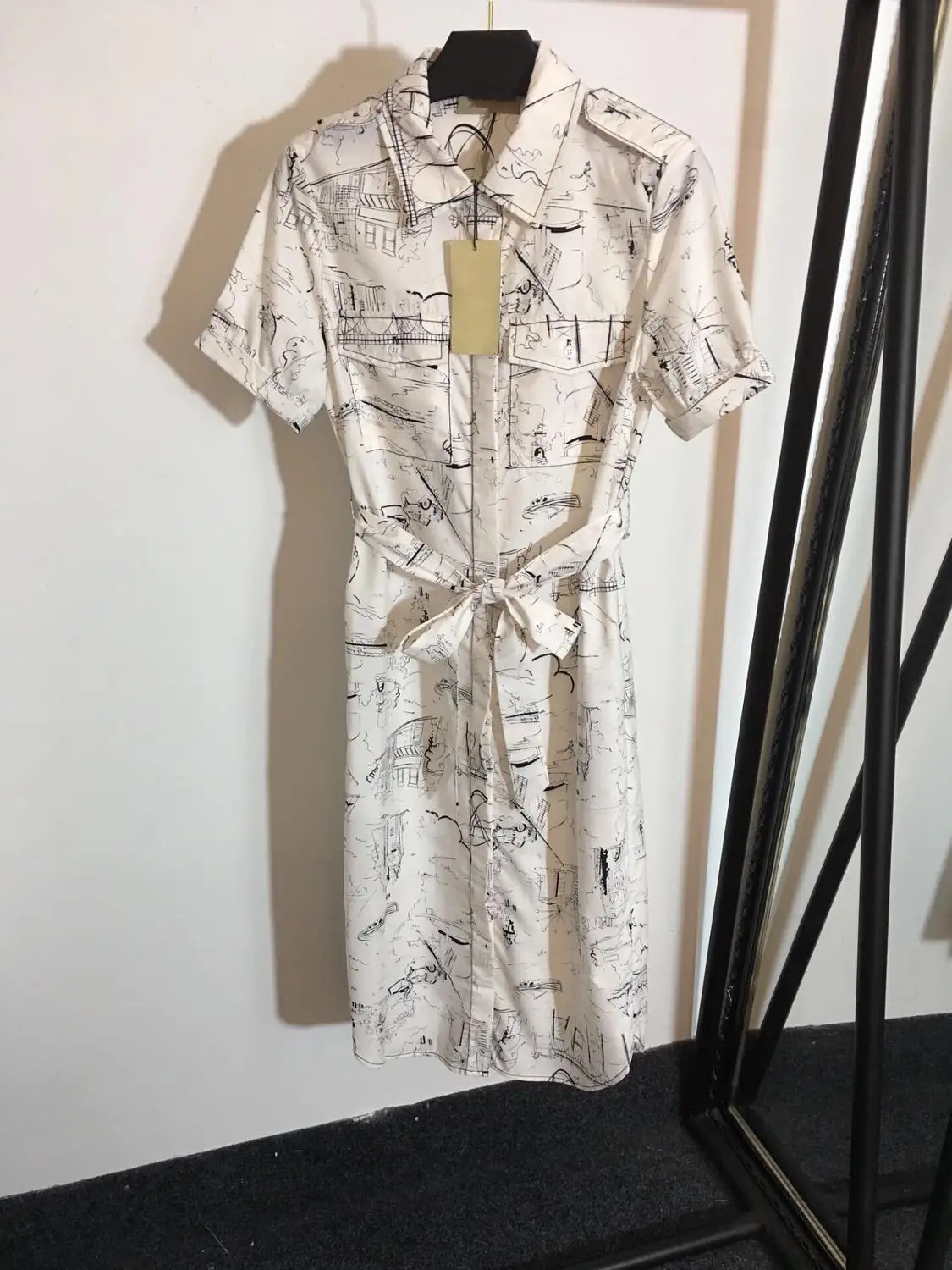 Plus Size XL Clothes Women White Dress European Style Elegant Office Ladies Dress Fashion Straight Print Sashes Dress