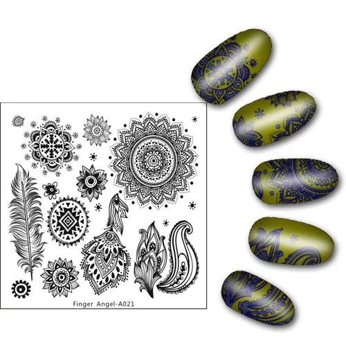 15 шт./компл. квадратный ноготь штамповочный лоток для дизайна ногтей штамповка пластины изображения Finger AngelA дизайн трафарет для печатей для ногтей 15 узоров