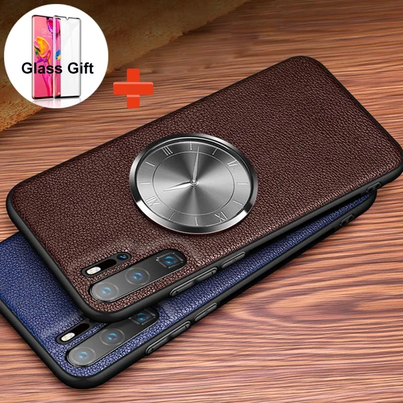 

NEW Real Metal Clock Phone Case for Huawei P30 Pro P30 Case Luxury Genuine Leather Cover for Huawei P20 Pro Mate 20 Pro Coque