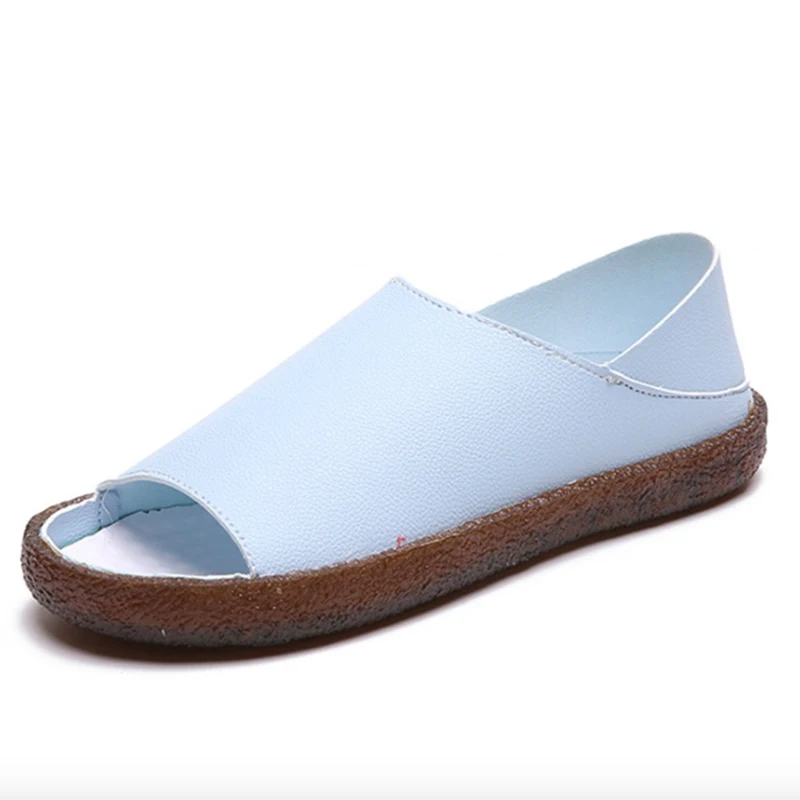

Women Sandals 2019 Fashion PU Leather Summer Women Shoes Flats Breathable Fish head sandals Comfortable Non-slip Maternity shoes