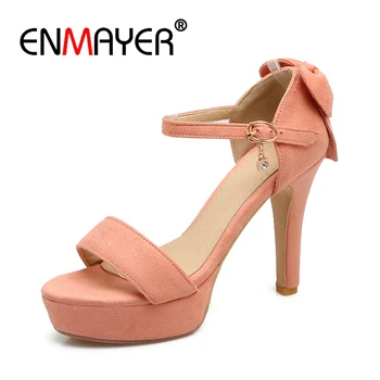 

ENMAYER Buckle Strap Open Toe Heels Women Sandals Summer 2019 Hing Heel Open Toe Heels Sandalia Feminina Size 34-39 ZYL2760
