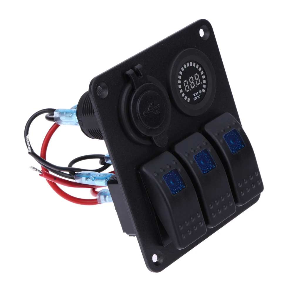 Автомобиль/RV/корабль 3PIN многофункциональный переключатель панель USB зарядное устройство цветной дисплей Напряжение коммутационная панель для автомобиля