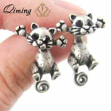 QIMING, серебряные серьги с кошкой Китти для девочек, милые детские ювелирные изделия для девочек, подарки для детей, серьги-гвоздики с животными для женщин