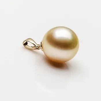 

Luminous 11.7*12mm Genuine South Sea Light Golden Pearl Pendant 14k Yellow Gold Free Shipping