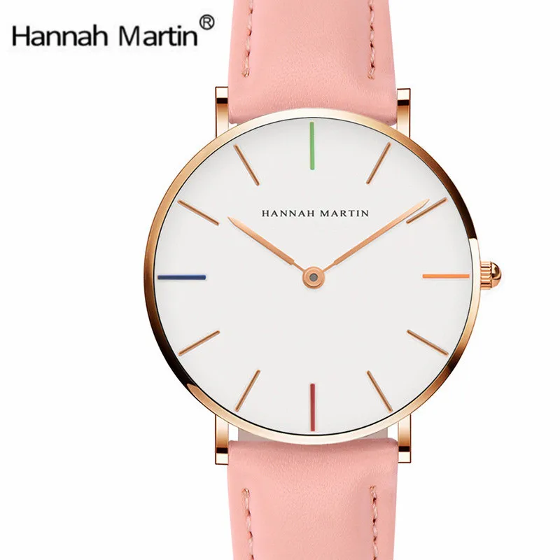 

Women Watches Top Luxury Brand Hannah Martin Ladies Watch High Quality Leather Band Watch Women Pink reloj mujer New 2018