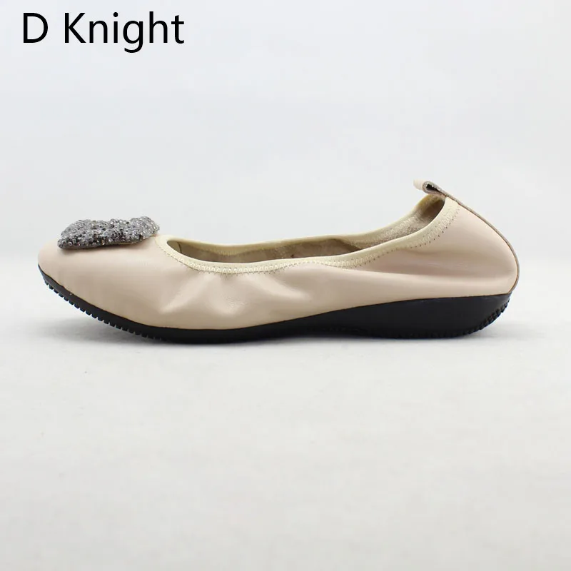 Natural Leather Loafer Womens Shoes Round Toe Slip On Ballet Shoes with Rhinestones Shallow Mouth Flats Ballerinas Women Size 12 (4)