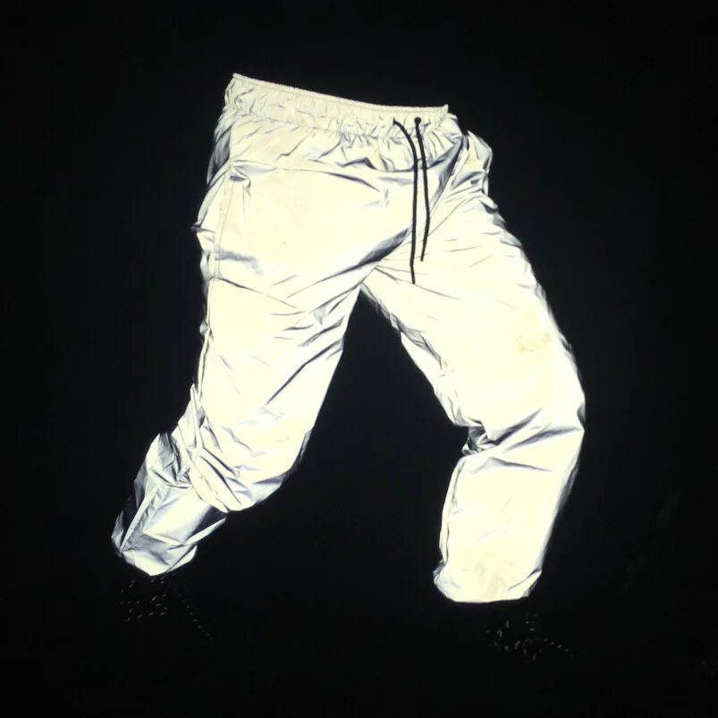 Демисезонный для мужчин's повседневные штаны хип хоп стиль Светоотражающие рэп Модные мужчин длинные штаны с накладными карманами унисекс