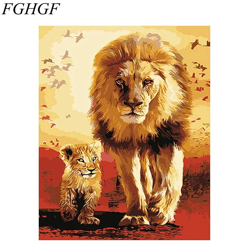 

FGHGF Cat Frameless Pictures Painting By Numbers DIY Oil Painting By Numbers Lions On Canvas Europe Home Decoration