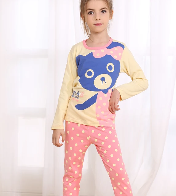 Cartoon Printed Children Girls Pajamas Sets 2 pcs Long Sleeve Sleepwear