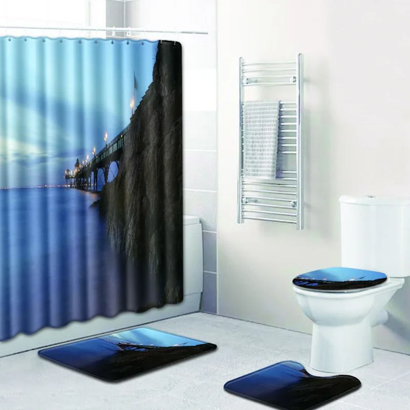4 компл. для ванной ковер и ковер Sunset glow крышку унитаза для ванной нескользящие ковер пейзаж и занавески