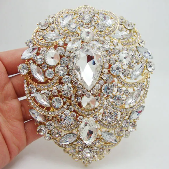 Fashion Bride Luxury Flower Drop Pendant High Quality Bride Bridesmaid Wedding Brooch Pin Clear Rhinestone Crystal