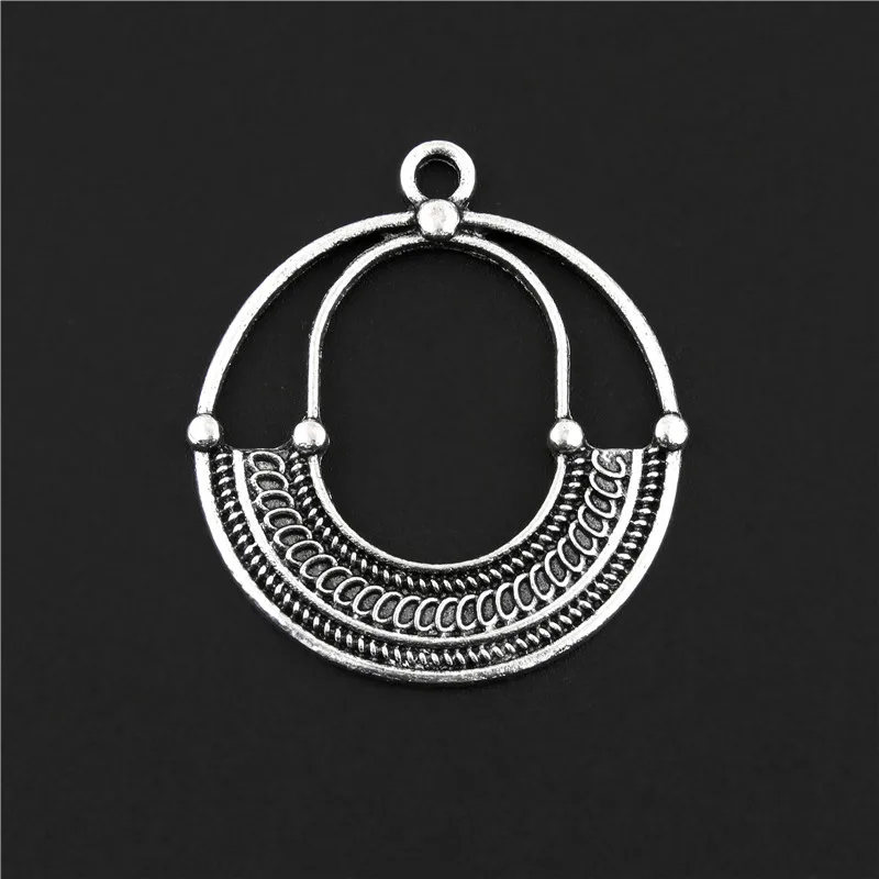 

5Pcs Antique Silver Ethic Hollow Round Shape Charms Pendant For Women Handmade Necklace Earrings Jewelry Accessories8X12mm A3119