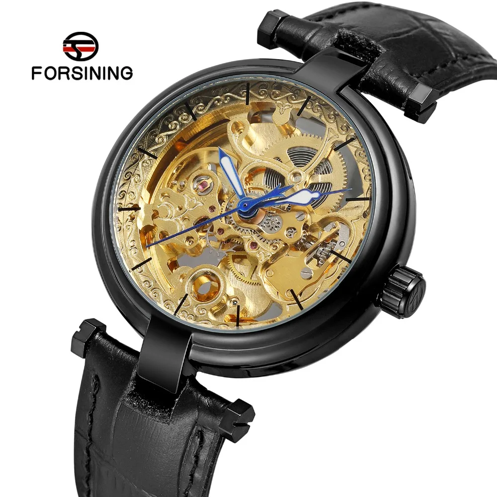 

Forsining Skeleton Golden Display Luminous Hands Men's Mechanical Wristwatch Transparent Case Openwork relogio masculino