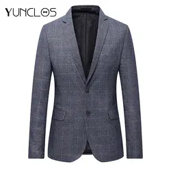 YUNCLOS 2019 осень новый мужской костюм Блейзер классический плед Slim Fit мужской костюм куртка высокого качества повседневный мужской блейзер