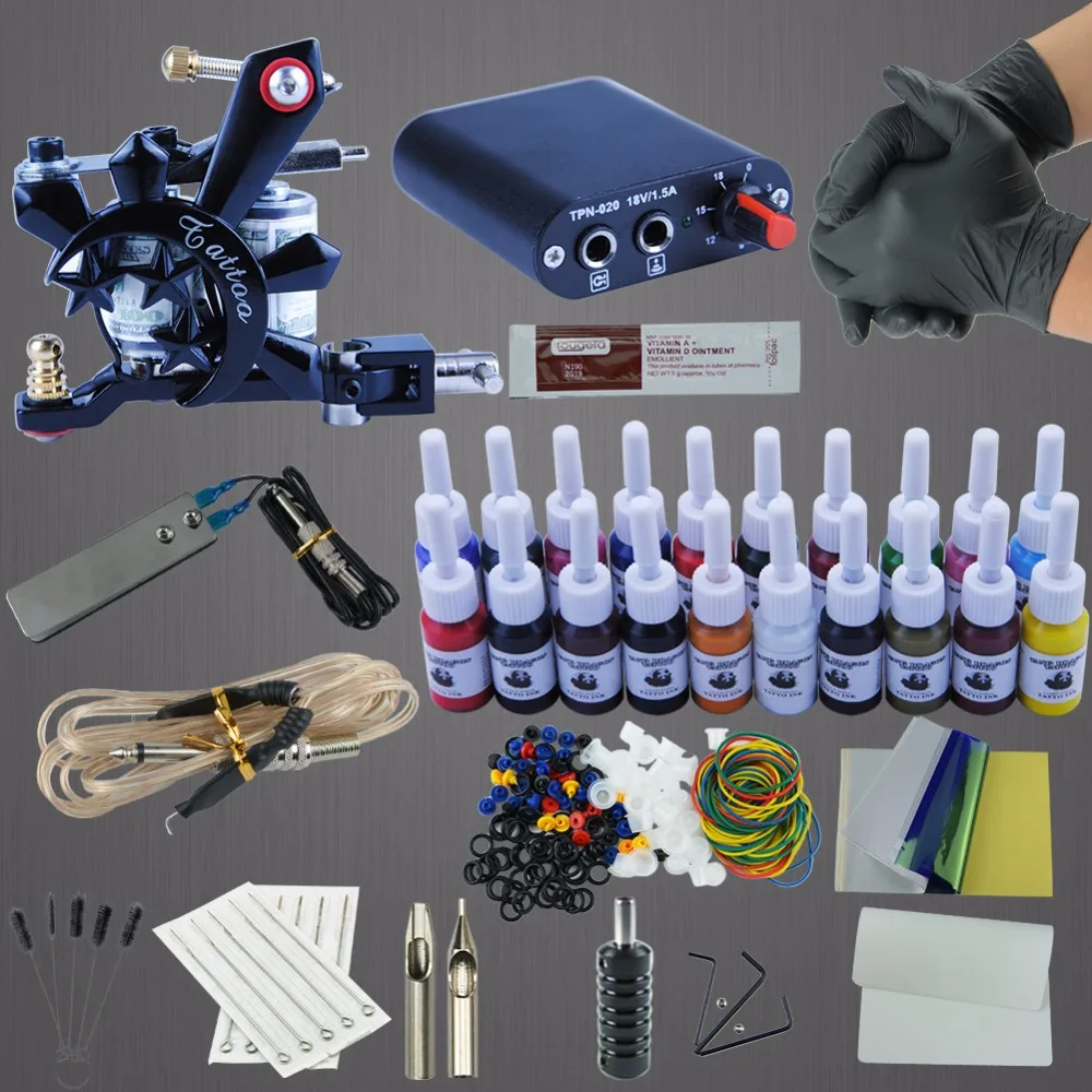 Tattoo Kits 20 Color Tattoo Ink Sets Coil Tattoo Guns Needle Machine