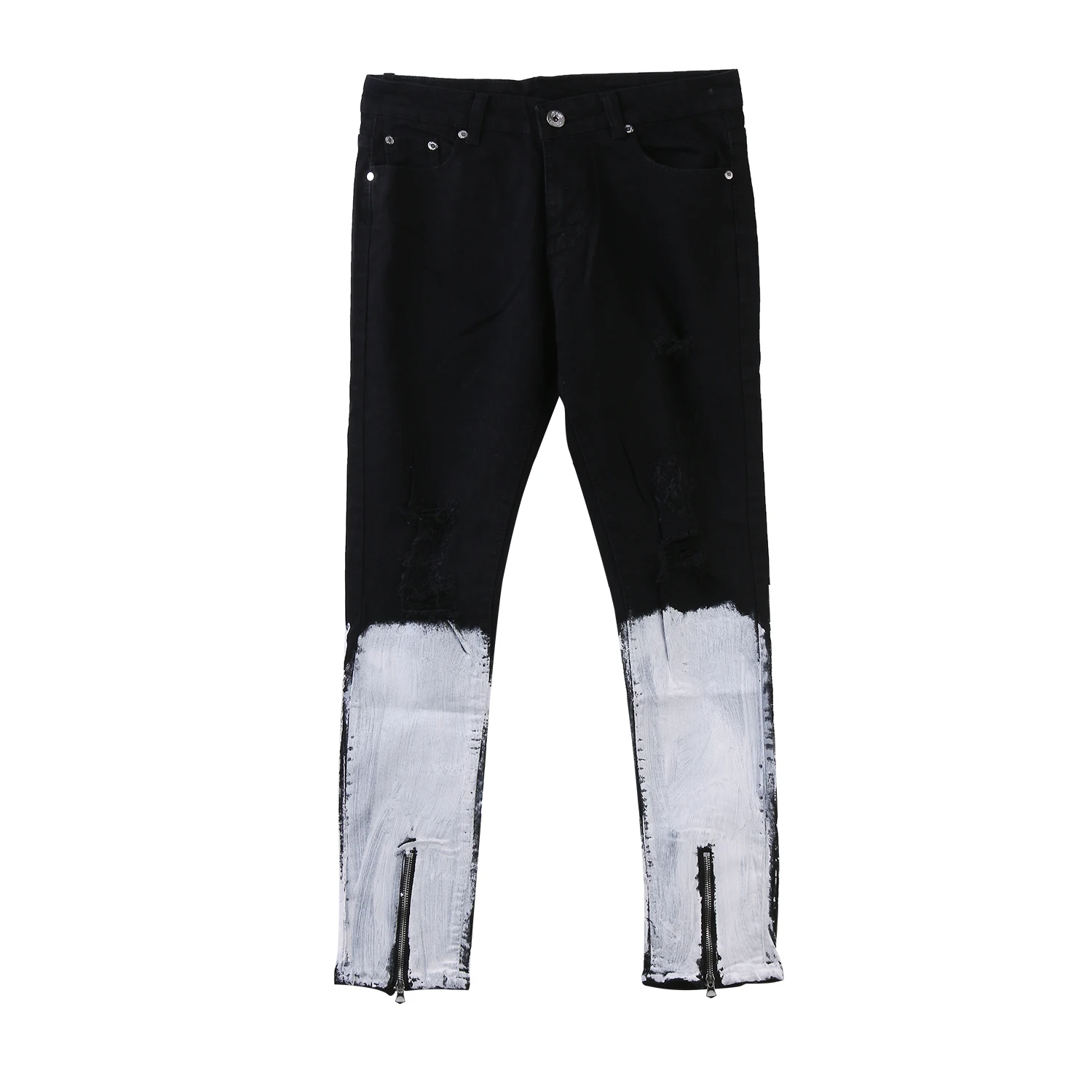 Mens ripped Rock Skinny Stretch Biker Zipper pants Jeans distressed