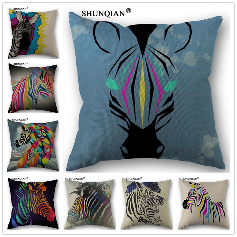Linen Cotton Art zebra Pillow Cover Custom Print Home Decorative Throw