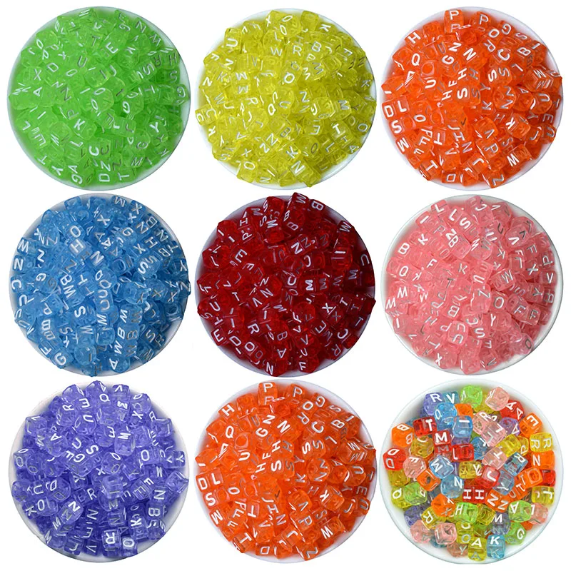 

200pcs 6x6mm Transparence Colorful Acrylic Square Beads Letter/Alphabet For Jewelry Making DIY Coffee/Choker/Men Jewelry