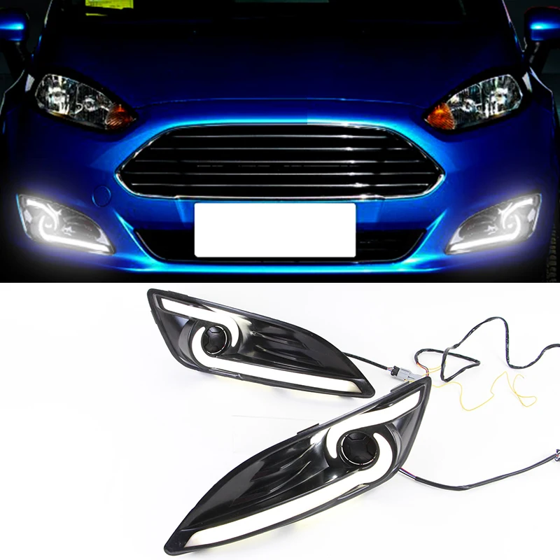Hlxg LED DRL дневные ходовые огни для ford fiesta 2013 2014 2015 2016 с двойным направляющим светом
