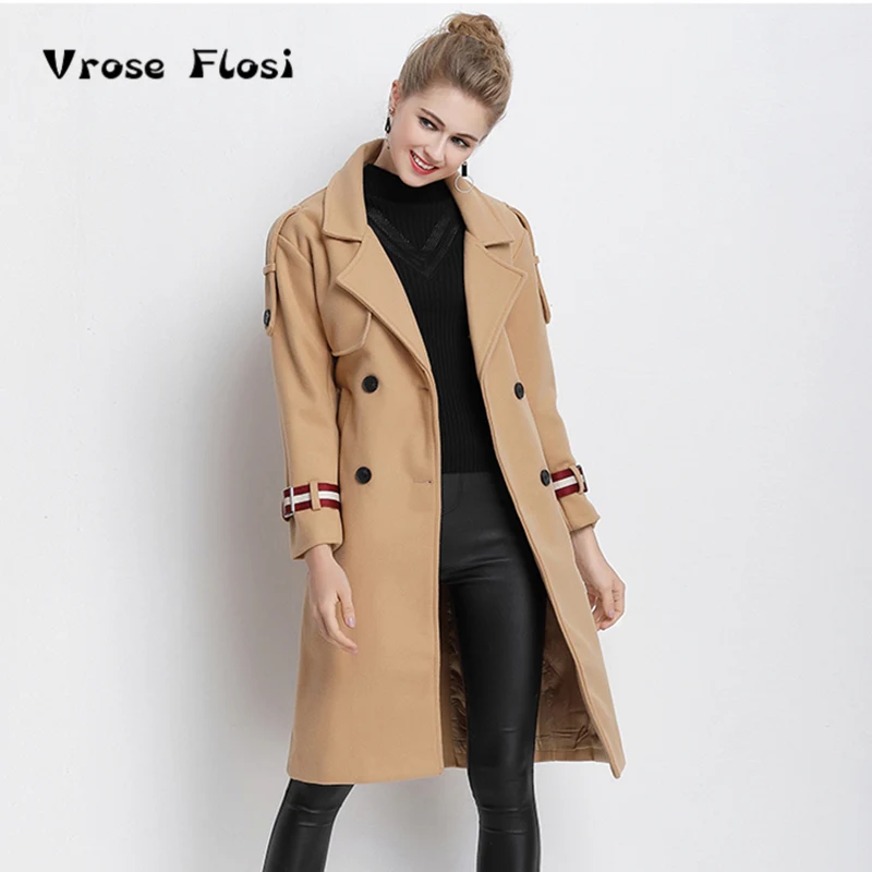 2017 New Women Khaki Coat Autumn and Winter Wollen Long Jacket-in Wool ...