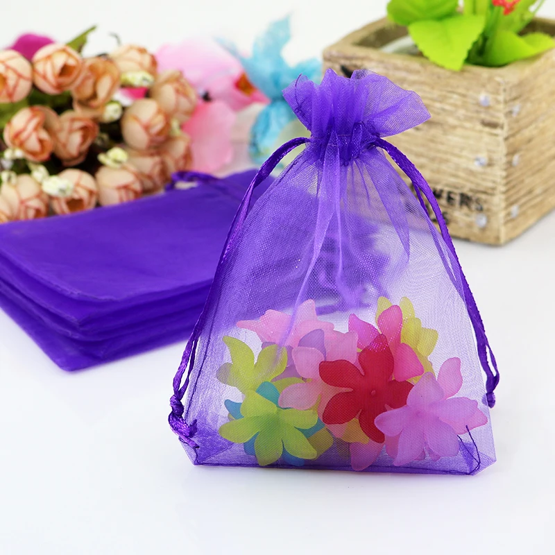 

100pcs/lot Deep Purple Organza Bag 7x9cm Small Jewelry Bag Drawstring Pouch Wedding Candy Gift Jewelry Display Packaging Bags