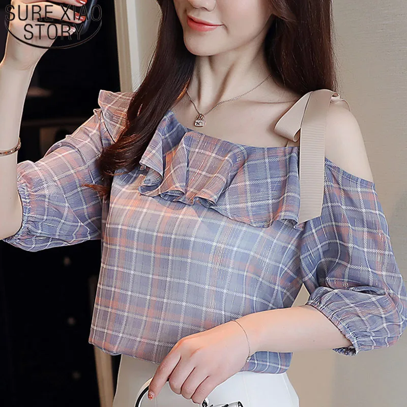 Новая мода, Свободная шифоновая женская блузка с коротким рукавом и круглым вырезом, женская одежда, Женские топы и блузки из полиэстера, 5376 50