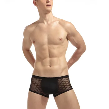 

Cockcon Male Big Fishnet Mesh ice silk panties Low waist trunk sexy transparent pouch men boxer sexy underwear men M415