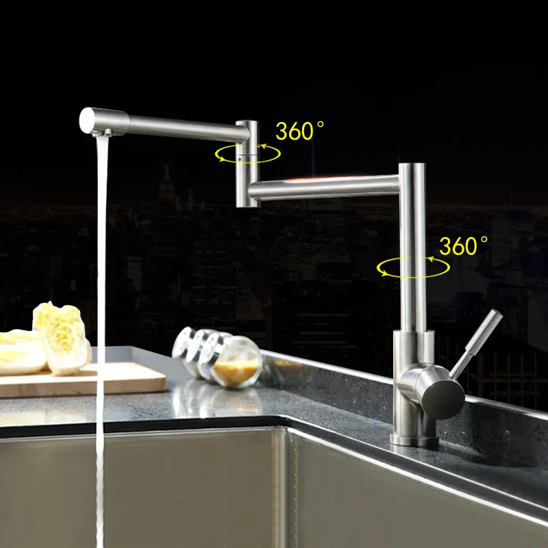 304 Stainless Steel Lead free Folding Kitchen Faucet Rotating Extension
